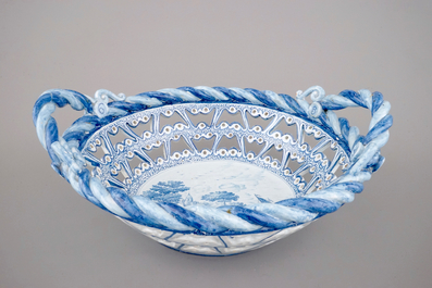 A very large French faience open-worked basket, 19th C.